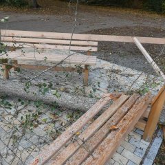 zerstörte Bank an den Schwarzweihern